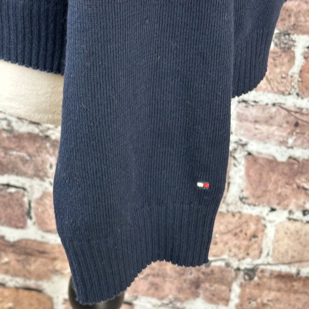 Tommy Hilfiger Women's Cropped Double Heart Sweater‎ Navy Crewneck Size Large - Picture 6 of 15